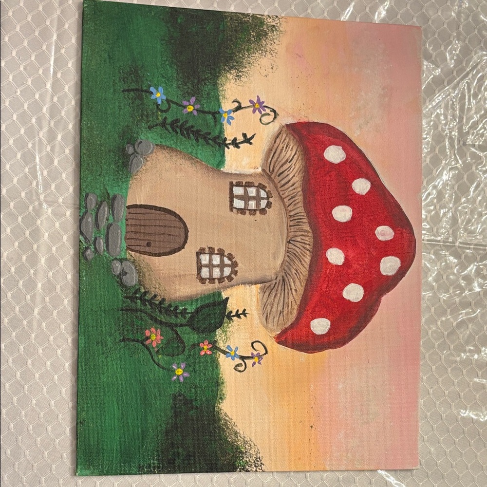 Charming Red Mushroom Cottage Canvas Art